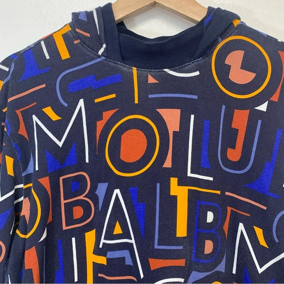 Columbia All Over‎ Print Hood Top Woman Medium  Y2K Spell Out Tunic 100% Cotton - Picture 2 of 11